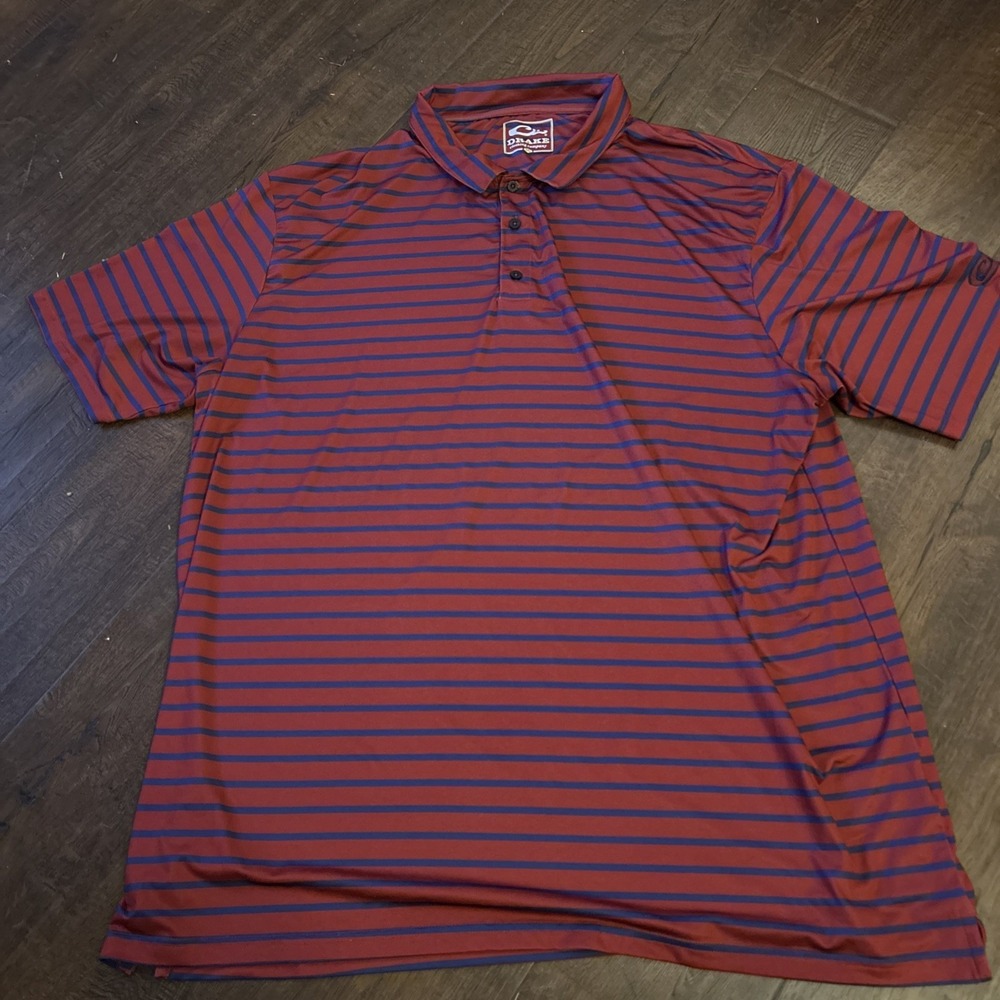 Drake‎ Polo Shirt Mens 3XL Red Blue Short Sleeve Casual Lightweight Travel